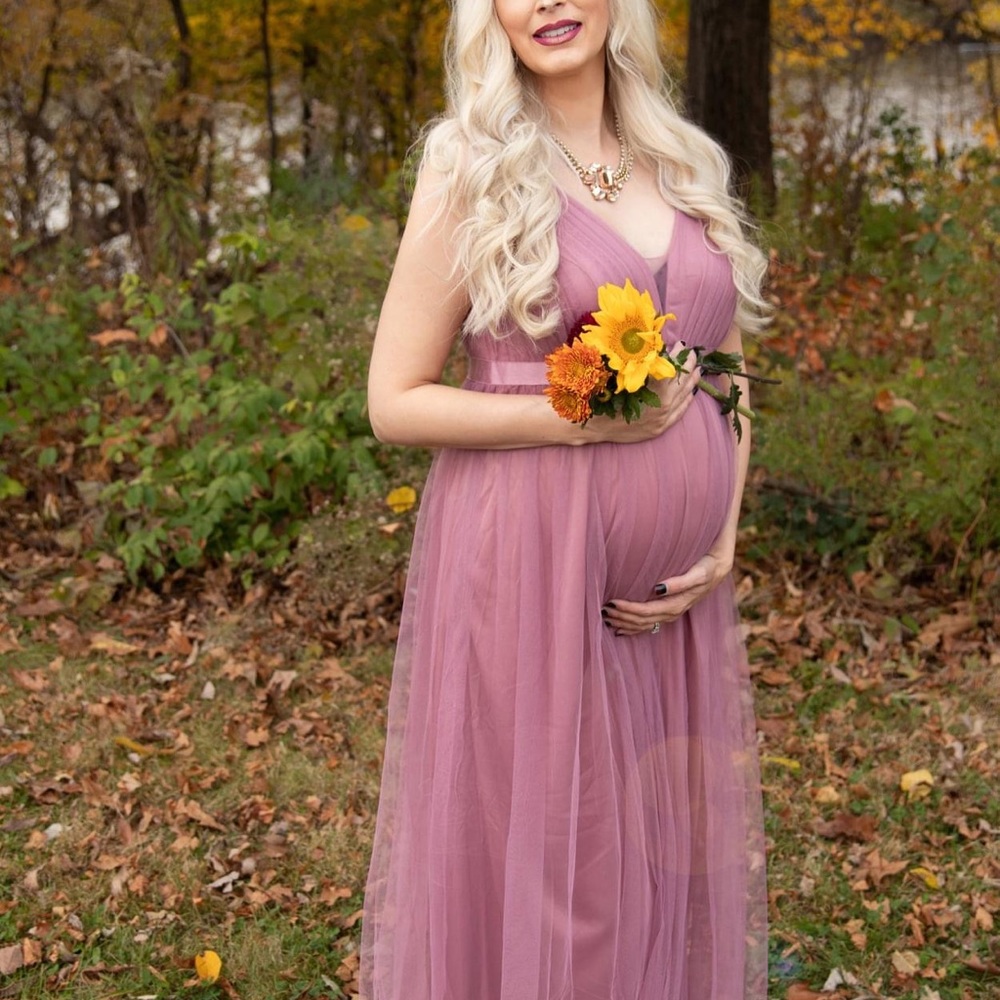 Gorgeous dusty rose tulle maternity gown